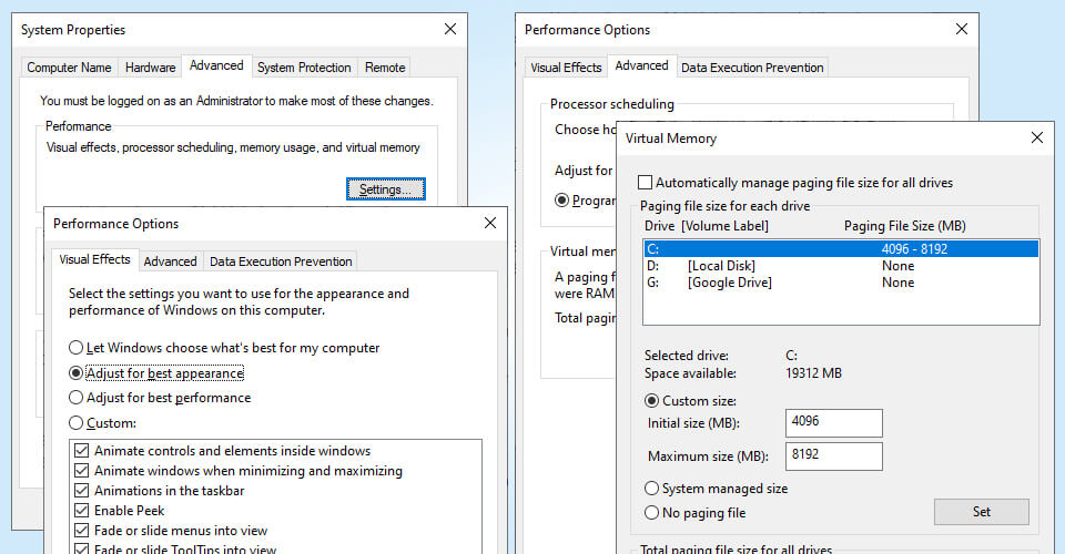 Windows Performance Options